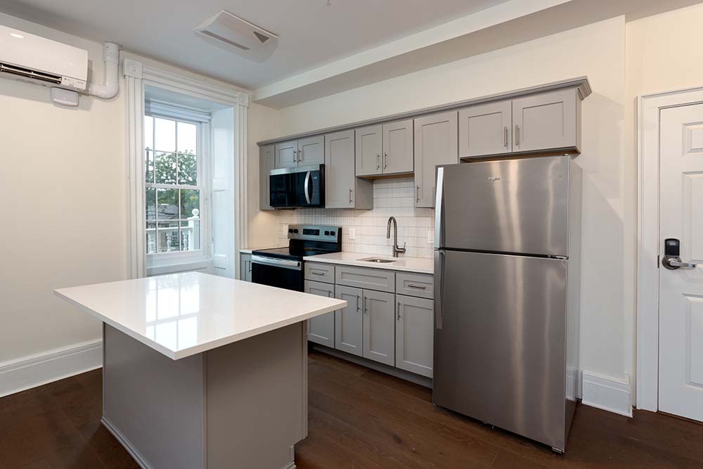 An apartment kitchen in the Frontier House